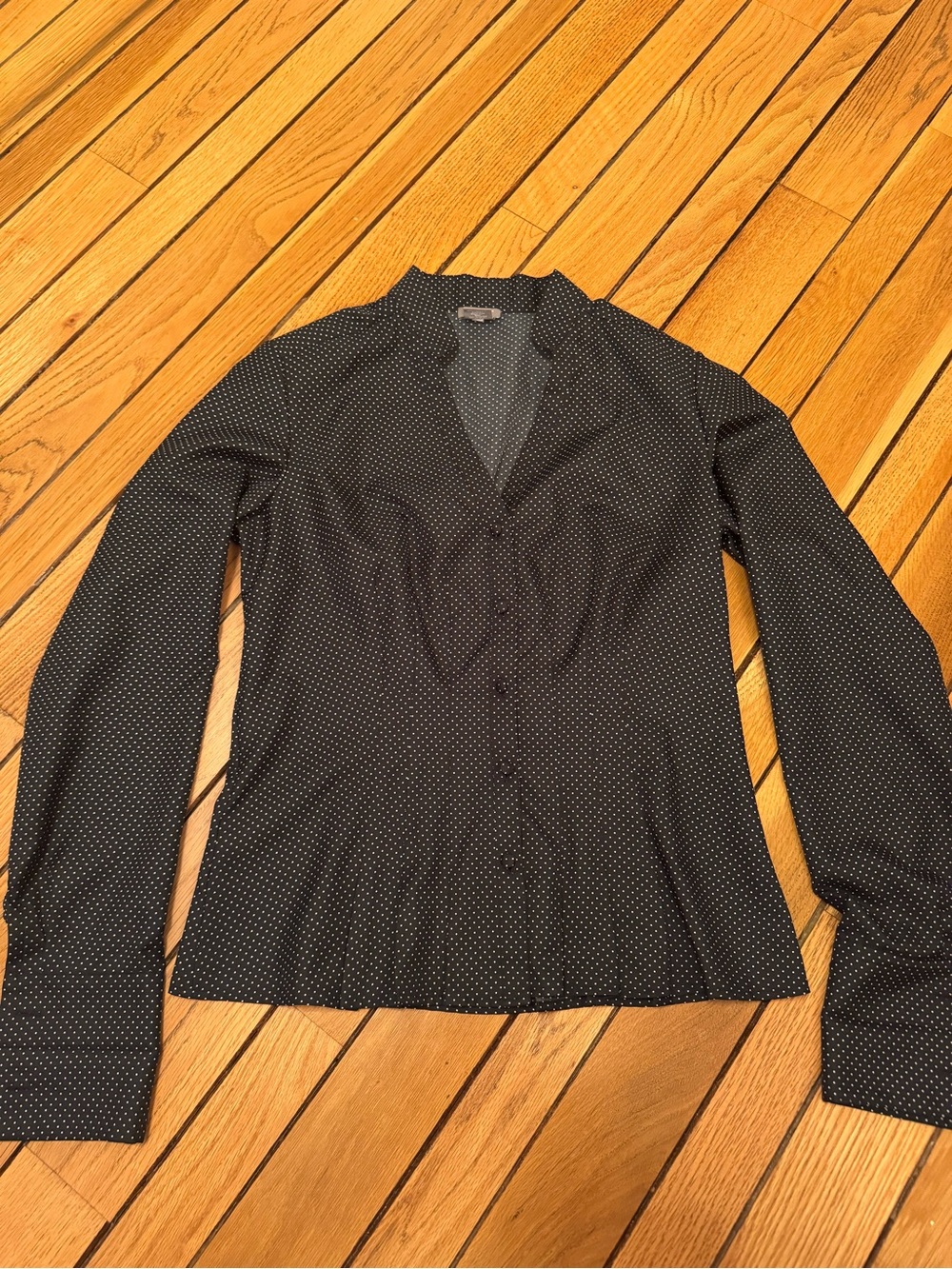 Ann Taylor Black Blouse with White Polka Dots